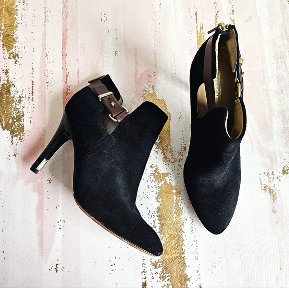 Coach Shoes - Coach "Ann" Black Suede Leather Elegant Booties Buckle Boots Heels Shoes Size 8B